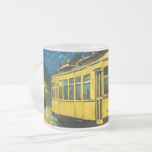 Gelbe Straßenbahn in einer sternförmigen Nacht - B Mattglastasse (Vorderseite Links)