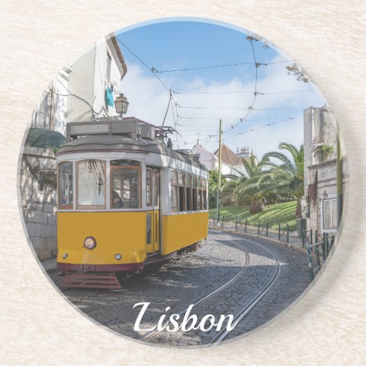 Gelbe Straßenbahn in Lissabon, Portugal Getränkeuntersetzer (Vorne)