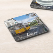 Gelbe Straßenbahn in Lissabon, Portugal Getränkeuntersetzer (Linke Seite)