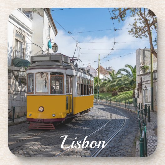 Gelbe Straßenbahn in Lissabon, Portugal Getränkeuntersetzer (Vorderseite)
