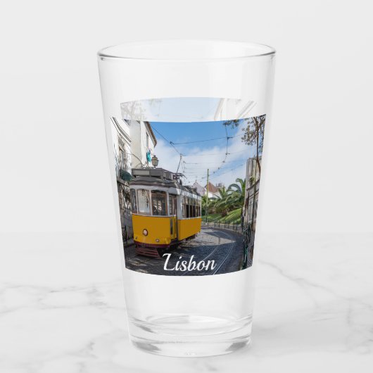 Gelbe Straßenbahn in Lissabon, Portugal Glas (Vorderseite)