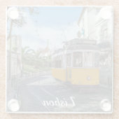 Gelbe Straßenbahn in Lissabon, Portugal Glasuntersetzer (Rückseite)