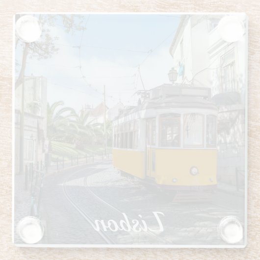 Gelbe Straßenbahn in Lissabon, Portugal Glasuntersetzer (Rückseite)