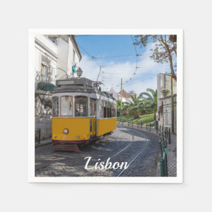 Gelbe Straßenbahn in Lissabon, Portugal Serviette