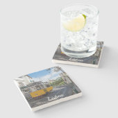 Gelbe Straßenbahn in Lissabon, Portugal Steinuntersetzer (Seitenansicht)