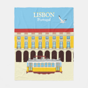 Gelbe Straßenbahn in Lissabon Vintager Stil Fleecedecke