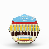 Gelbe Straßenbahn in Lissabon Vintager Stil Fotoblock (Vorderseite)