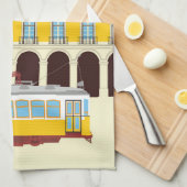 Gelbe Straßenbahn in Lissabon Vintager Stil Geschirrtuch (Viertel Falte)