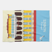 Gelbe Straßenbahn in Lissabon Vintager Stil Geschirrtuch (Horizontal)