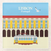 Gelbe Straßenbahn in Lissabon Vintager Stil Glasuntersetzer (Vorderseite)