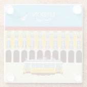 Gelbe Straßenbahn in Lissabon Vintager Stil Glasuntersetzer (Rückseite)