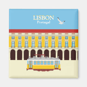 Gelbe Straßenbahn in Lissabon Vintager Stil Magnet