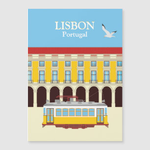 Gelbe Straßenbahn in Lissabon Vintager Stil Magnetkarte