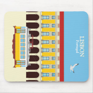 Gelbe Straßenbahn in Lissabon Vintager Stil Mousepad