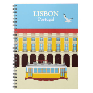 Gelbe Straßenbahn in Lissabon Vintager Stil Notizblock