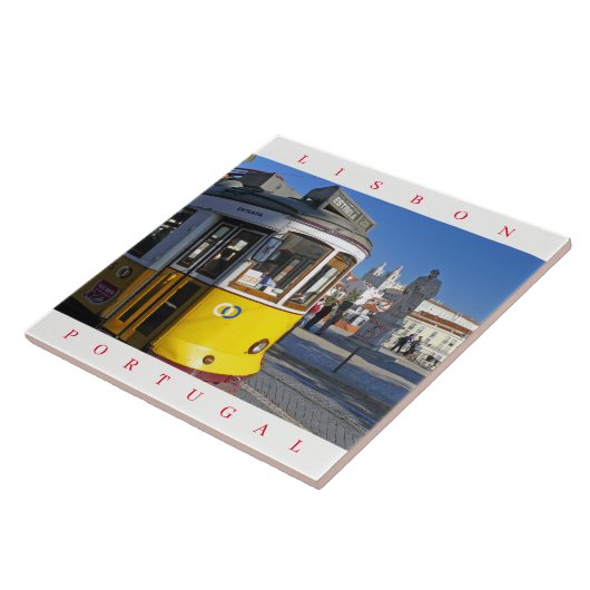 Gelbe Straßenbahn-Keramik Lissabon Fliese (Seite)