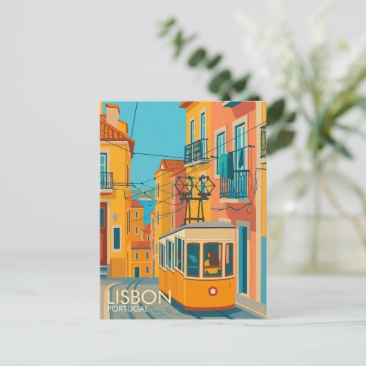 Gelbe Straßenbahn Lissabon Portugal Reisen Art Eur Postkarte (Stehend Vorderseite)