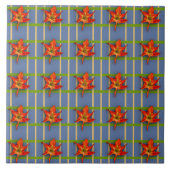 Gelbe Streifen auf blau mit Amaryllis Keramik Tile Fliese (Vorderseite)