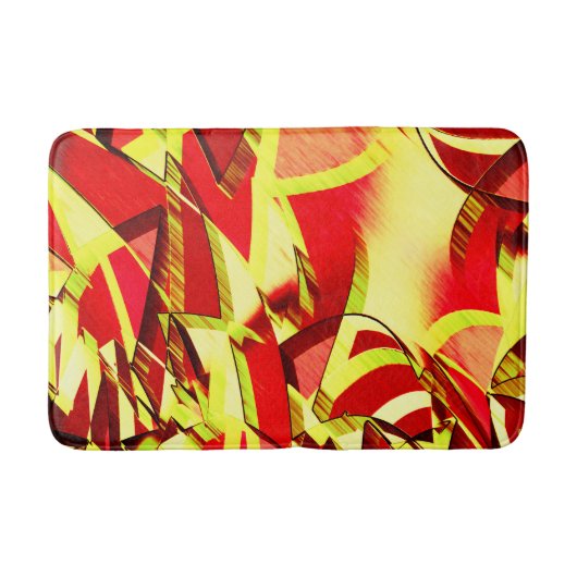 Gelbe Streifen auf rotem, tropftem Bild Badematte (Vorderseite)