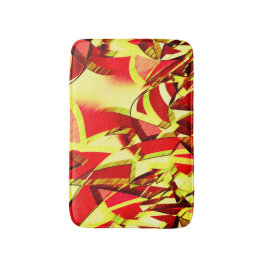 Gelbe Streifen auf rotem, tropftem Bild Badematte