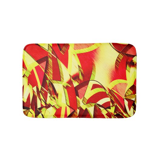 Gelbe Streifen auf rotem, tropftem Bild Badematte (Vorderseite)