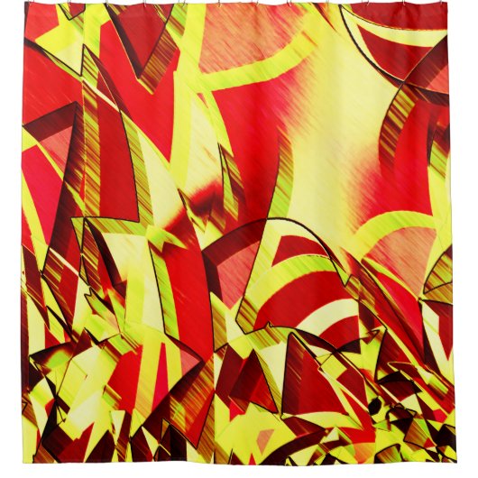 Gelbe Streifen auf rotem, tropftem Bild Duschvorhang (Vorderseite)