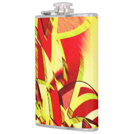 Gelbe Streifen auf rotem, tropftem Bild Flachmann