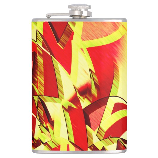 Gelbe Streifen auf rotem, tropftem Bild Flachmann (Vorderseite)