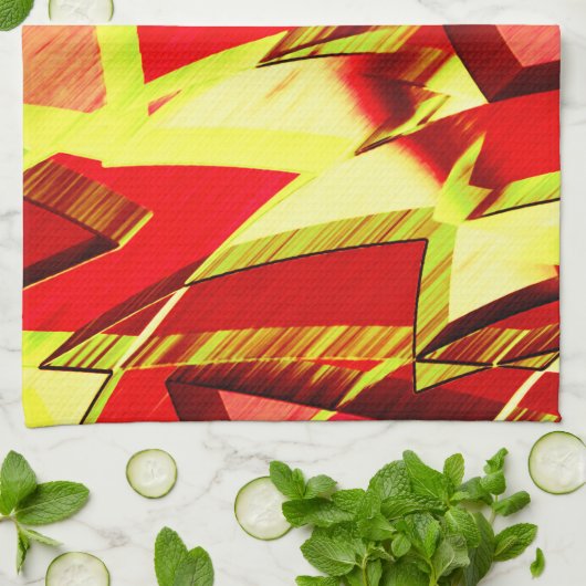 Gelbe Streifen auf rotem, tropftem Bild Geschirrtuch (Gefaltet)