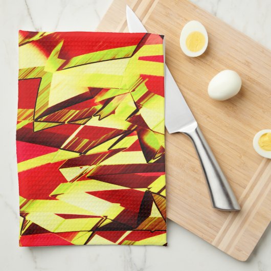 Gelbe Streifen auf rotem, tropftem Bild Geschirrtuch (Viertel Falte)