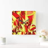 Gelbe Streifen auf rotem, tropftem Bild Quadratische Wanduhr (Zuhause)