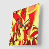 Gelbe Streifen auf rotem, tropftem Bild Quadratische Wanduhr (Winkel)