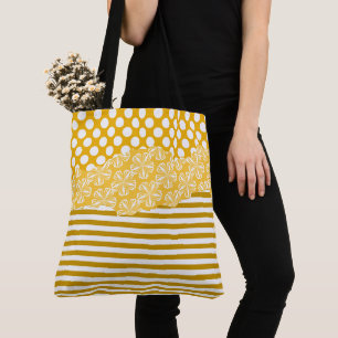 Gelbe Streifen floraler Polka-Punkt gelegt Tasche
