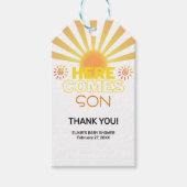 Gelbe Streifen hier kommt die Sonnendusche Geschenkanhänger (Vorderseite)