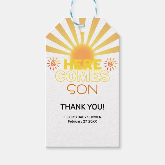 Gelbe Streifen hier kommt die Sonnendusche Geschenkanhänger (Vorderseite)