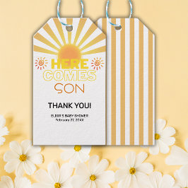 Gelbe Streifen hier kommt die Sonnendusche Geschenkanhänger