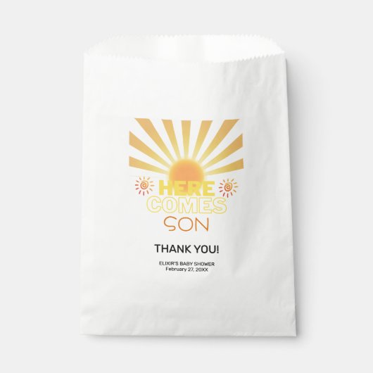 Gelbe Streifen hier kommt die Sonnendusche Geschenktütchen (Vorderseite)