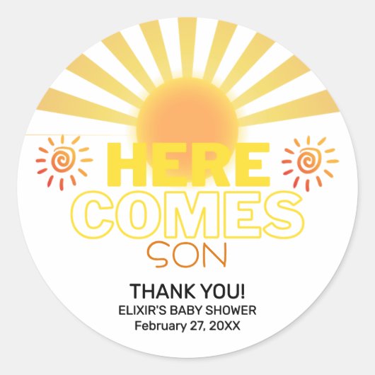 Gelbe Streifen hier kommt die Sonnendusche Runder Aufkleber (Vorderseite)