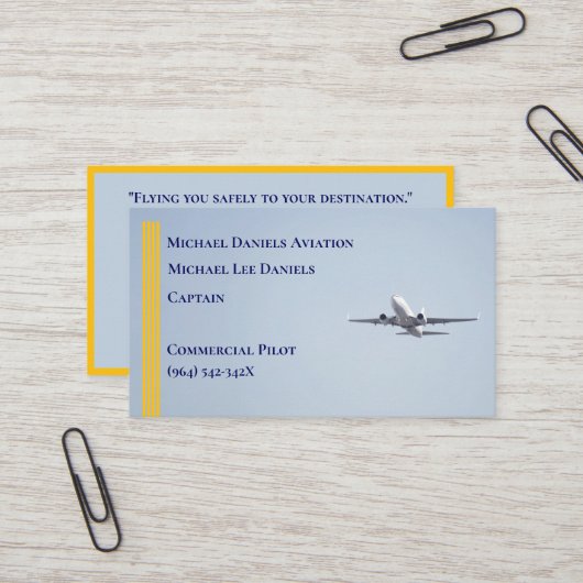 Gelbe Streifen Kommerzieller Flugzeugkapitän Pilot Visitenkarte (Vorderseite/Rückseite Beispiel)