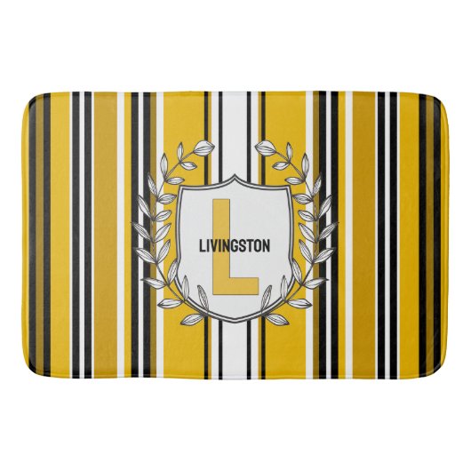 Gelbe Streifen Monogramm Badematte (Vorderseite)