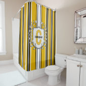 Gelbe Streifen Monogramm Duschvorhang (Beispiel)