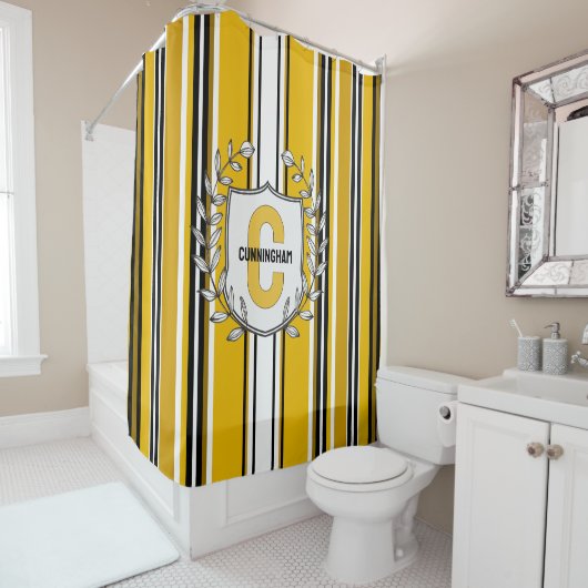 Gelbe Streifen Monogramm Duschvorhang (Beispiel)