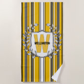 Gelbe Streifen Monogramm Strandtuch (Vorderseite)