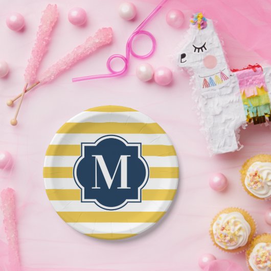 Gelbe Streifen Pappteller (Party)