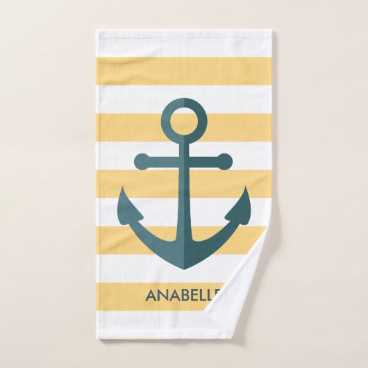 Gelbe Streifen und blauer Anker Badhandtuch Set (Handtuch)