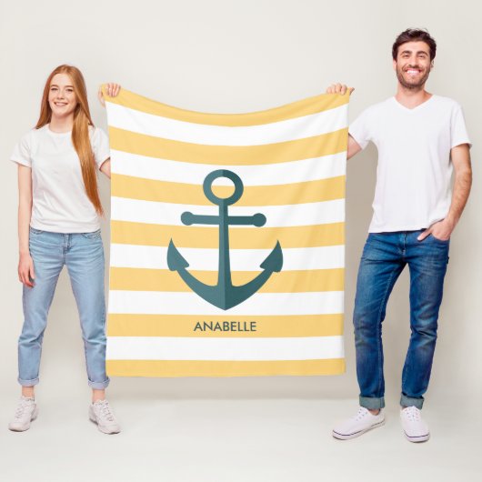 Gelbe Streifen und blauer Anker Fleecedecke (Beispiel)