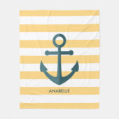 Gelbe Streifen und blauer Anker Fleecedecke (Vorderseite)