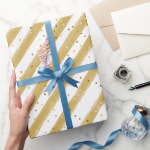 Gelbe Streifen und Gold Glitzer Kinder Party Geschenkpapier