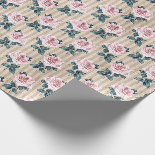 Gelbe Streifen und rosa Tee Rose Jeden Anlaß Geschenkpapier (Ecke)