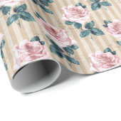 Gelbe Streifen und rosa Tee Rose Jeden Anlaß Geschenkpapier (Rolleneckpunkt)